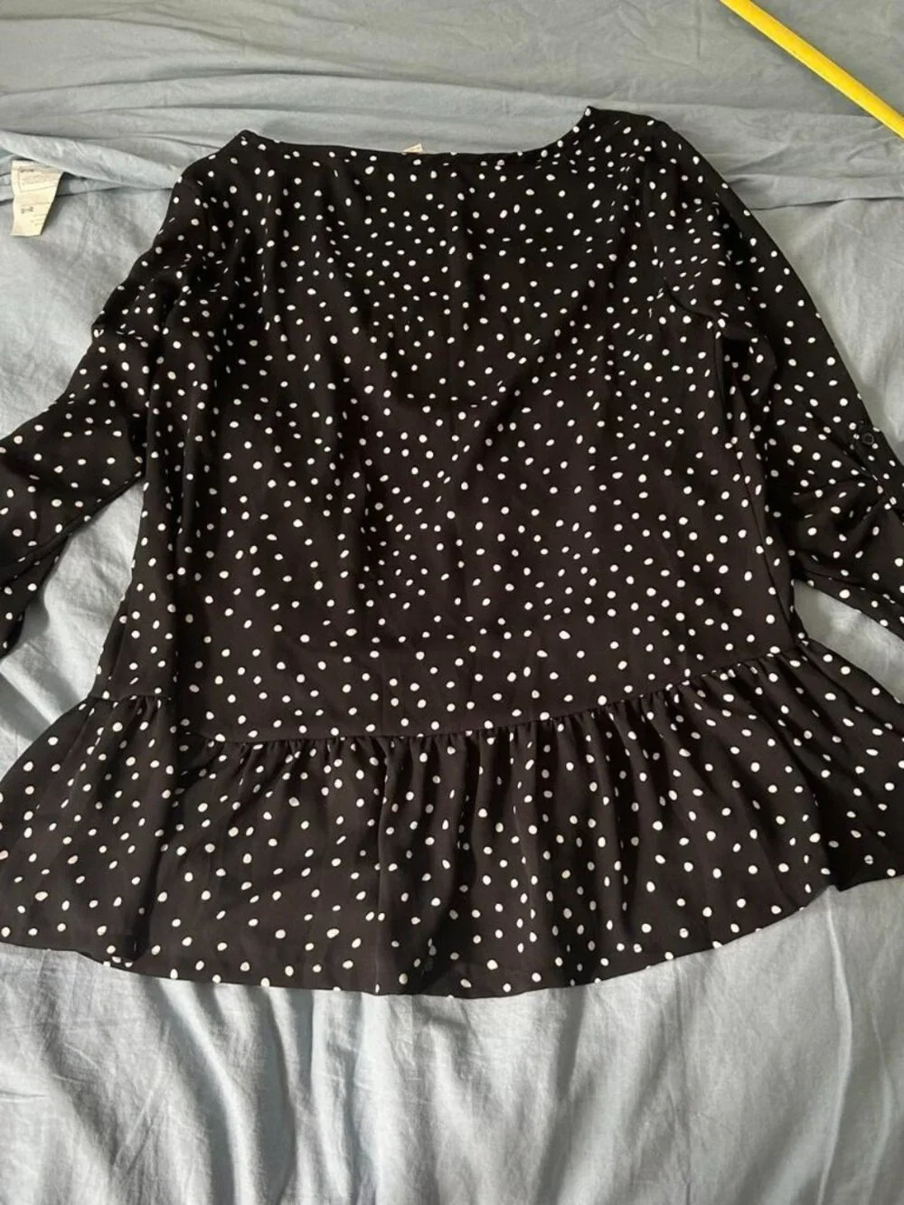 Loft Black and White Polkadot Peplum Blouse sz xs - Picture 7 of 7